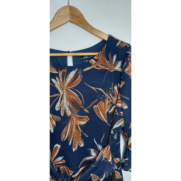 R&K Women's Size 14 Dress Midi Shift Blue Brown Floral Half Sleeve Fall - Picture 6 of 14